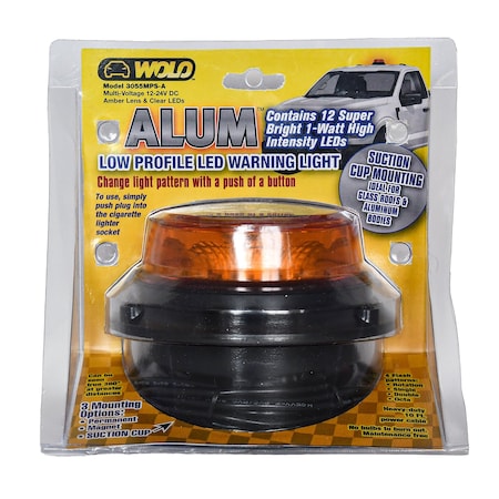 Wolo ALUM Amber LED Beacon, Lighter Plug Power, 4 Flash Patterns, Magnetic, Permanent or Suction Cup Mount 3055MPS-A